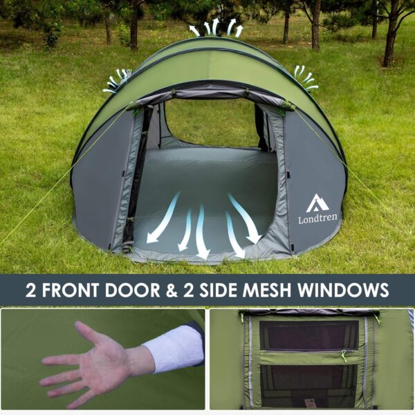 4 Person Easy Pop Up Tent Waterproof Automatic Setup 2 Doors-Instant Family Tents for Camping Hiking & Traveling - Image 5