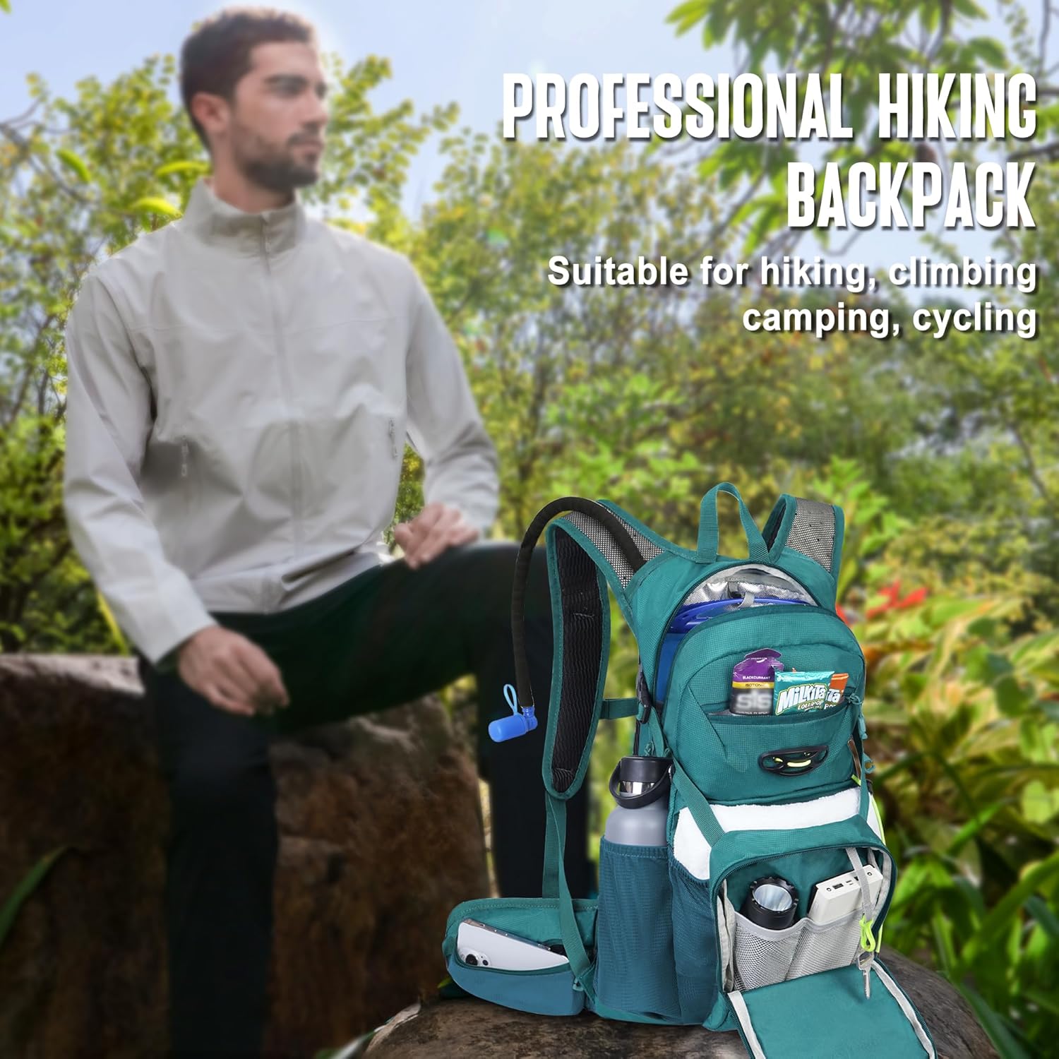 N NEVO RHINO Hydration Backpack, 18L Multipurpose Hiking Backpack with 3L Water Bladder, Water Backpack Insulated Hydration Pack Ideal for Hiking and Cycling - Image 5