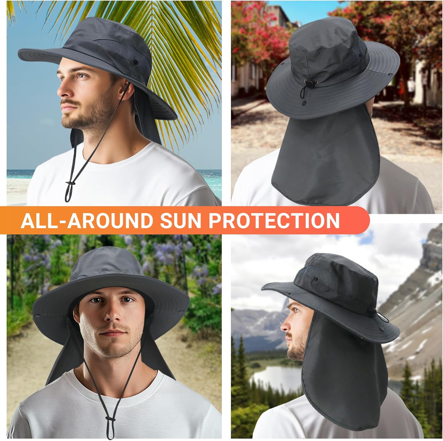 NPQQUAN Sun Hats for Men Women with Neck Flap UPF 50+ UV Protection Wide Brim Bucket Hat Safari Hiking Fishing Hats - Image 5
