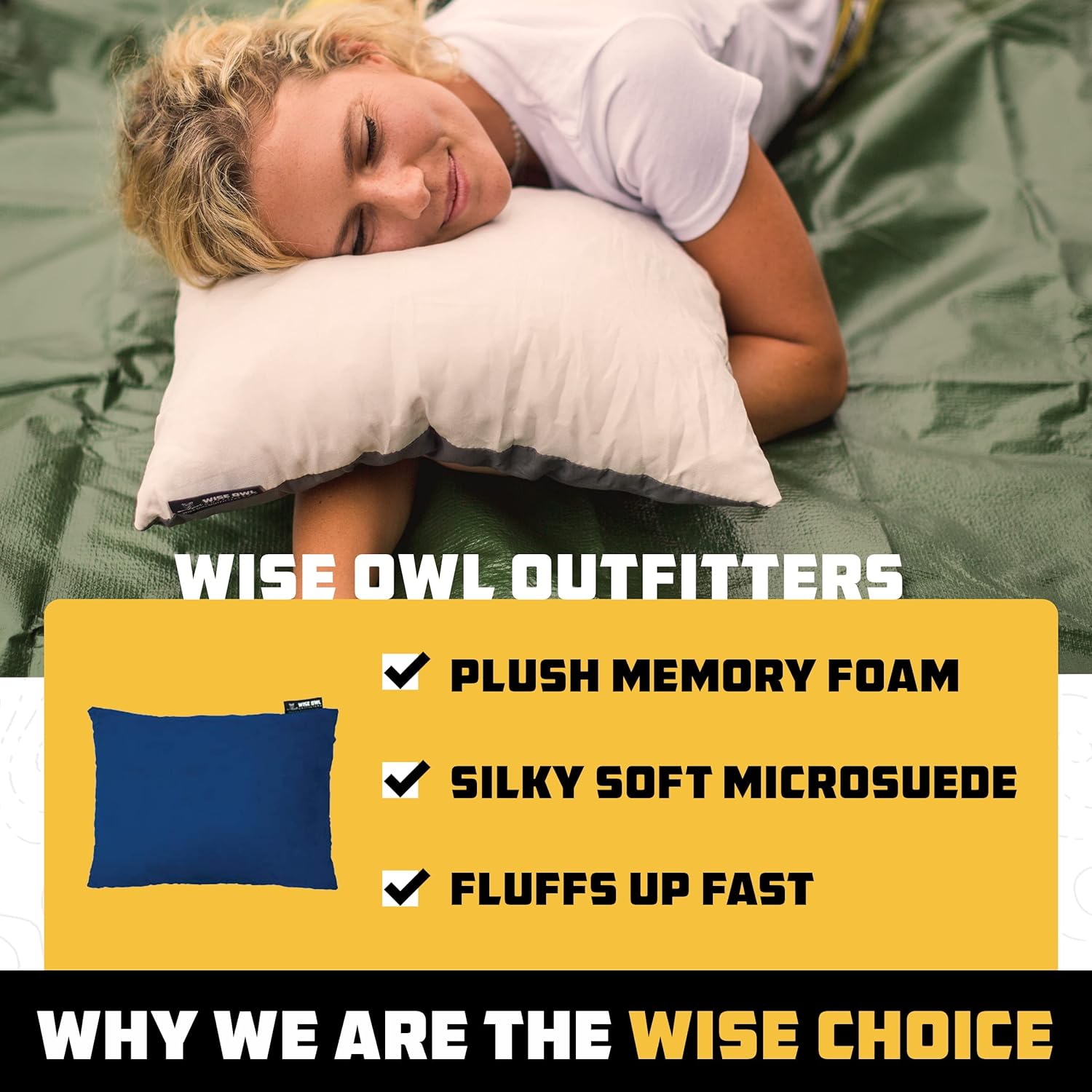 Wise Owl Outfitters Camping Pillow – Memory Foam Travel Pillow for Airplane Sleeping, Hiking, Backpacking & Outdoor Use - Small & Portable for Adults, Car, Camp & Tent - Image 6