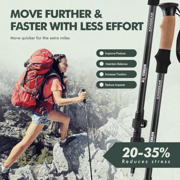 KINGGEAR Nordic Walking Stick, TP1 Hiking Poles Retractable Lightweight 7075 Aluminum, Trekking Poles with Flip Lock, Natural Cork and EVA Grip, 2pc Hiking Gear - Image 4