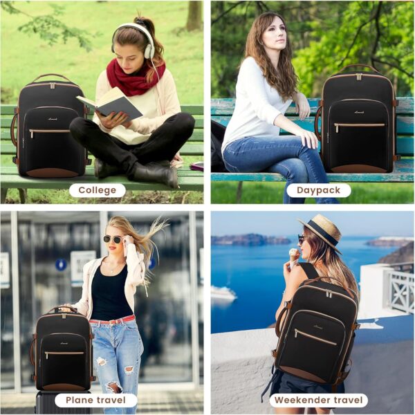 LOVEVOOK 40L Large Travel Backpack for Women Men, 17 Inch Carry on Backpack for Traveling on Airplane, Personal Item Bag Airline Approved, Business Causal Weekender Backpack, Black-Brown - Image 9