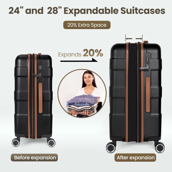 Luggage Sets 3 Piece with Spinner Wheel, Hardside Suitcase Set with TSA Lock, Expandable Lightweight Travel Luggage for Men and Women, Black - Image 5