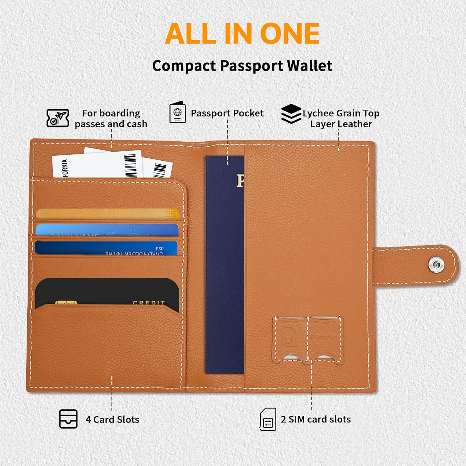 Genuine Leather Passport Holder, RFID Blocking Travel Wallet for Men/Women, Stylish Passport Cover with Airtag Slot, Durable Passport Wallet case travel essentials (Brown) - Image 3