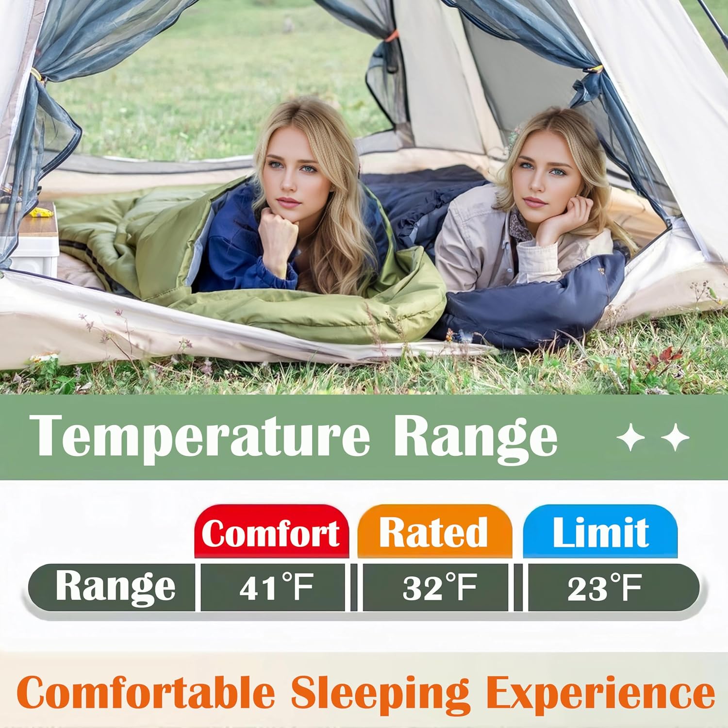 Sleeping Bags for Adults,3 Season Warm & Cool Weather Camping Sleeping Bag,Lightweight Waterproof Compact Camping Essentials Gear for Camping Hiking Outdoor Travel - Image 6