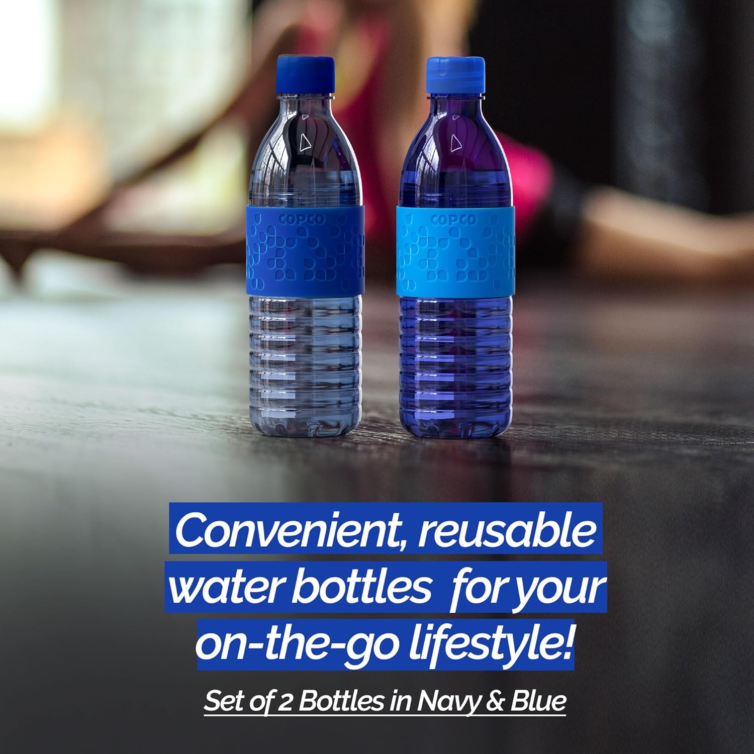 Copco Hydra 16.9oz Water Bottle, Set of 2 - Non-Slip Sleeve & BPA-Free Tritan Plastic - Dishwasher Safe, Reusable Plastic To Go Bottle - Leak-Proof, Spill-Proof, Portable Water Bottle (Navy & Blue) - Image 3
