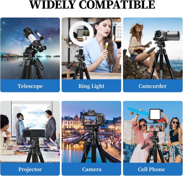 JOILCAN Tripod Camera Tripods, 74" Tripod for Camera Phone Video Recording, Heavy Duty Cameras Tripod Stand, Professional Travel DSLR Tripods Compatible with Canon iPhone, Max Load 15 LB - Image 7