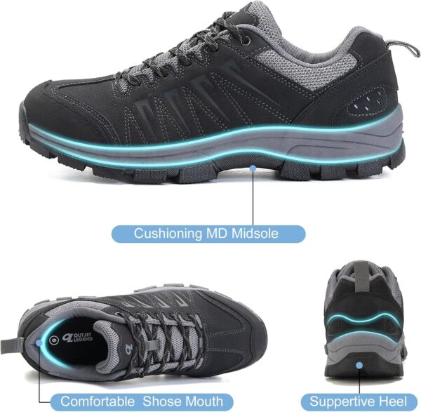 OL OUTJET LEGEND Men's Waterproof Hiking Shoes Leather Comfortable Lightweight Anti-Slip Outdoor Walking Work Sneakers - Image 3