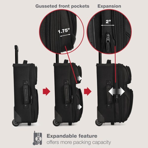 U.S. Traveler Rio Fabric Expandable Carry-on Luggage, Rolling Suitcase, Black, 2 Wheel Set - Image 6