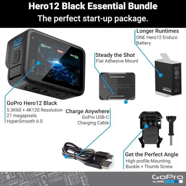 GoPro Hero12 Black E-Commerce Package - Waterproof Action Camera with 5.3K60 Ultra HD Video, 27MP Photos, HDR, 1/1.9" Image Sensor, Live Streaming, Webcam, Stabilization - Image 3