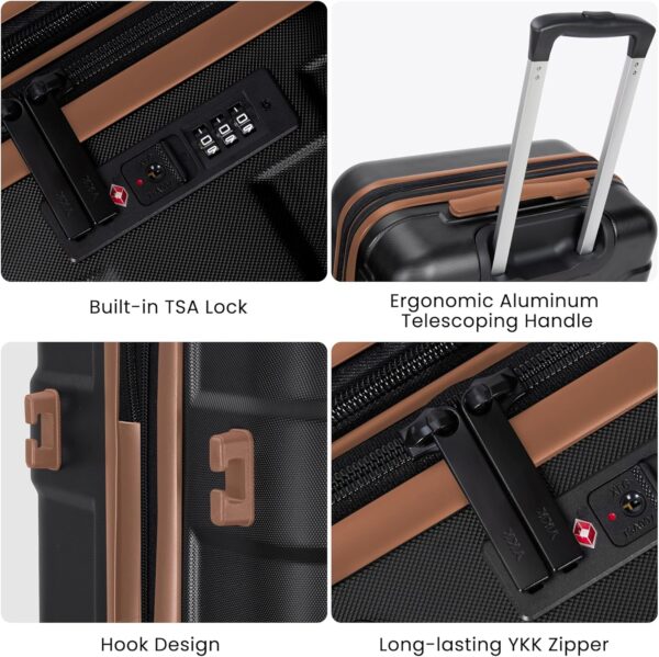 Luggage Sets 3 Piece with Spinner Wheel, Hardside Suitcase Set with TSA Lock, Expandable Lightweight Travel Luggage for Men and Women, Black - Image 6