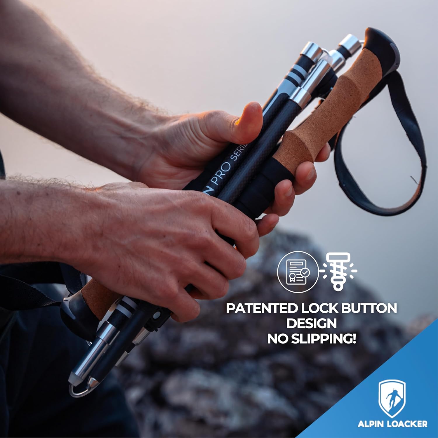 ALPIN LOACKER Collapsible Trekking Poles for Hiking I Carbon or Aluminum Hiking Poles Ultra Lightweight I Adjustable Trekking Poles for Women and Men with Cork Grip - Image 4