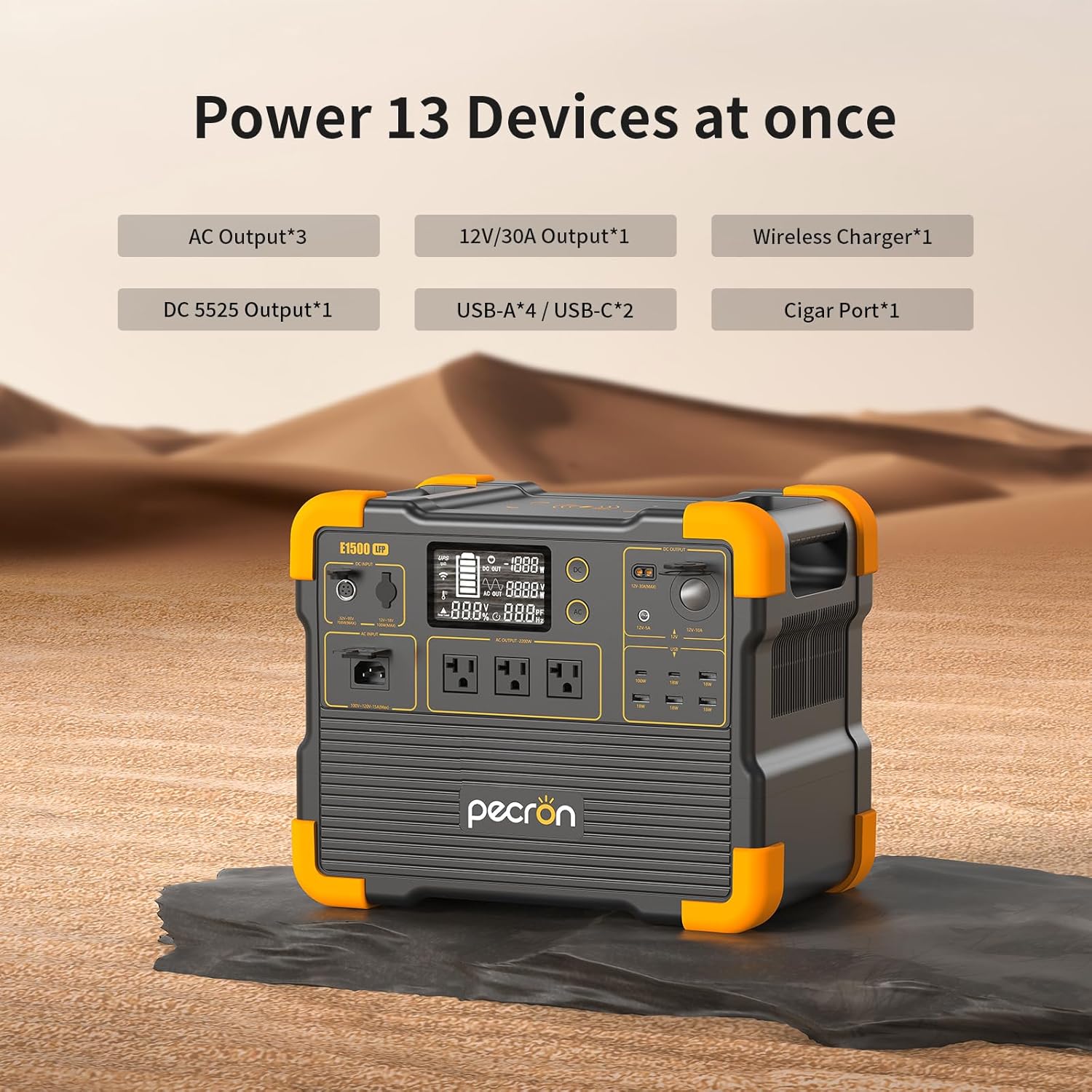 pecron Portable Power Station, E1500LFP Solar Generator 1536Wh, 2200W LiFePO4 Battery Backup, Fast Charging Power Station for Home use, RV, and Outdoor Camping - Image 5