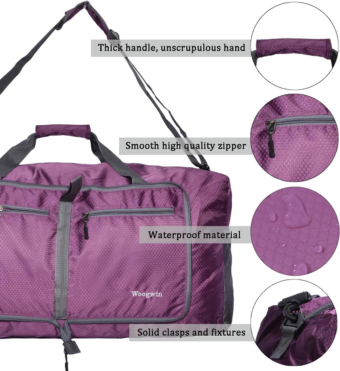 Woogwin Travel Duffel Bag Large Foldable Waterproof Overnight Bag for Beach Swim Bags Pool Sports Gym - Image 6