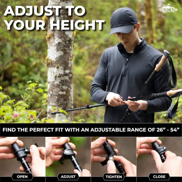 Cascade Mountain Tech Trekking Poles - Carbon Fiber Walking or Hiking Sticks with Quick Adjustable Locks - Image 4