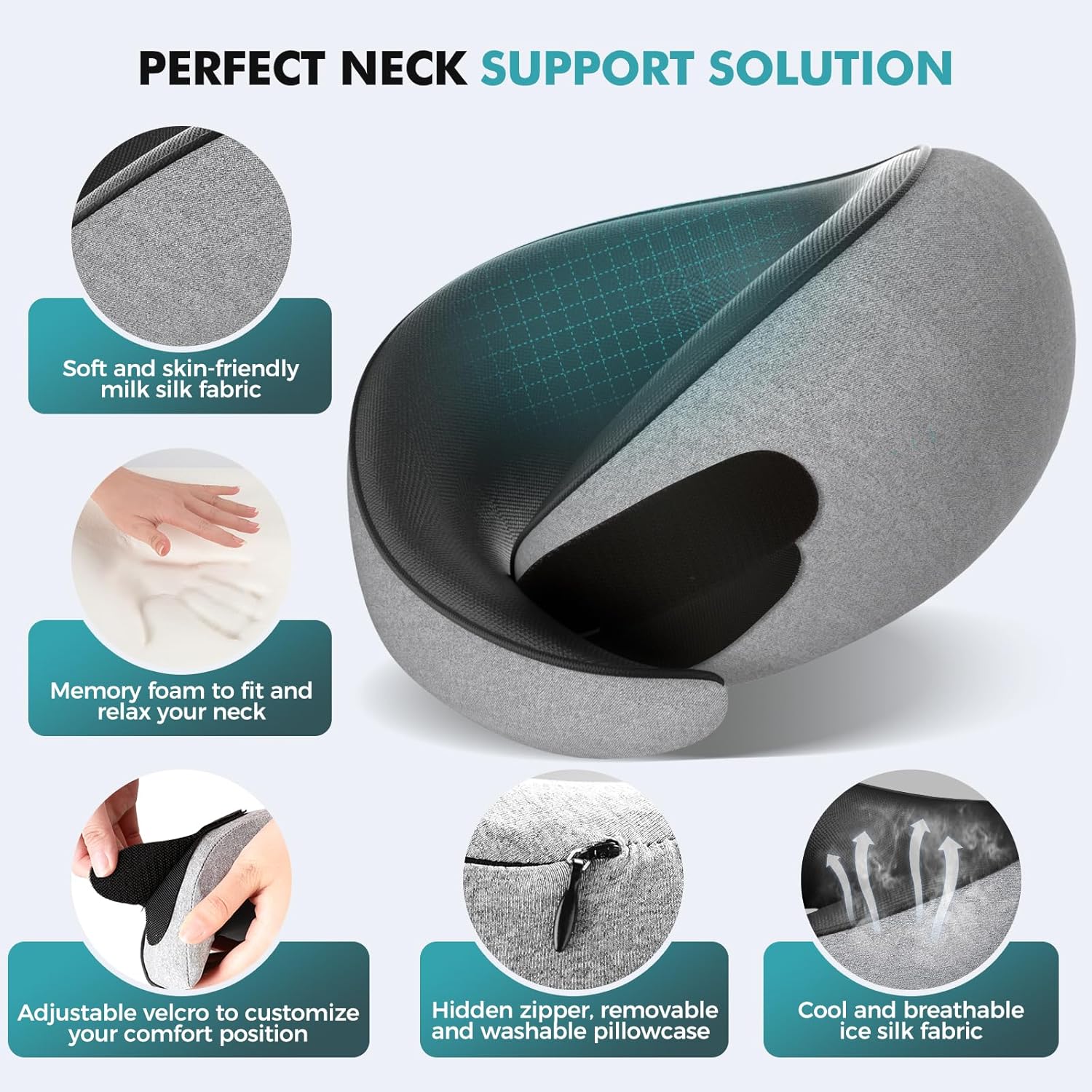Travel Neck Pillows for Airplanes - 360° Ergonomic Memory Foam Travel Pillow - Relief Neck Pain with Breathable Support for Long Flights, Car, Train & Office Use - Adults & Kids - Image 5