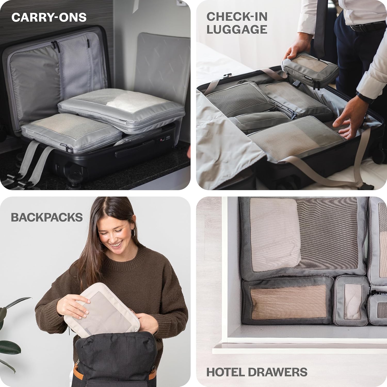 Aerotrunk Compression Packing Cubes for Travel - Luggage Organizer Bags - Double Zipper Packing Cubes for Suitcases (6-Pack, Beige) - Image 10