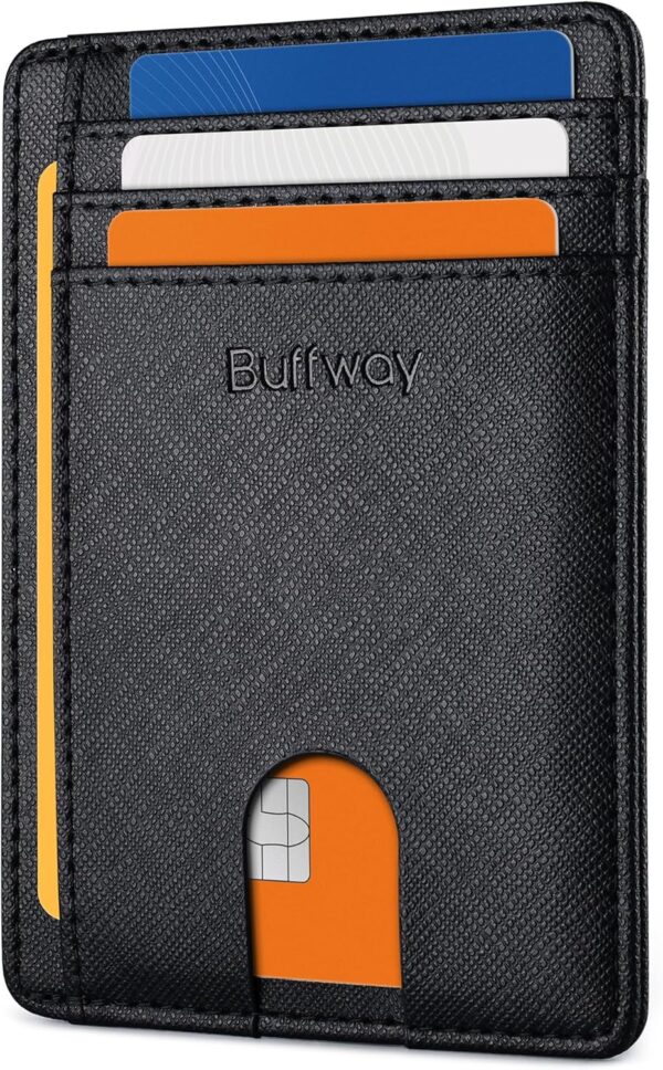 Buffway Slim Minimalist Front Pocket RFID Blocking Leather Wallets for Men and Women - Cross Black - Image 2