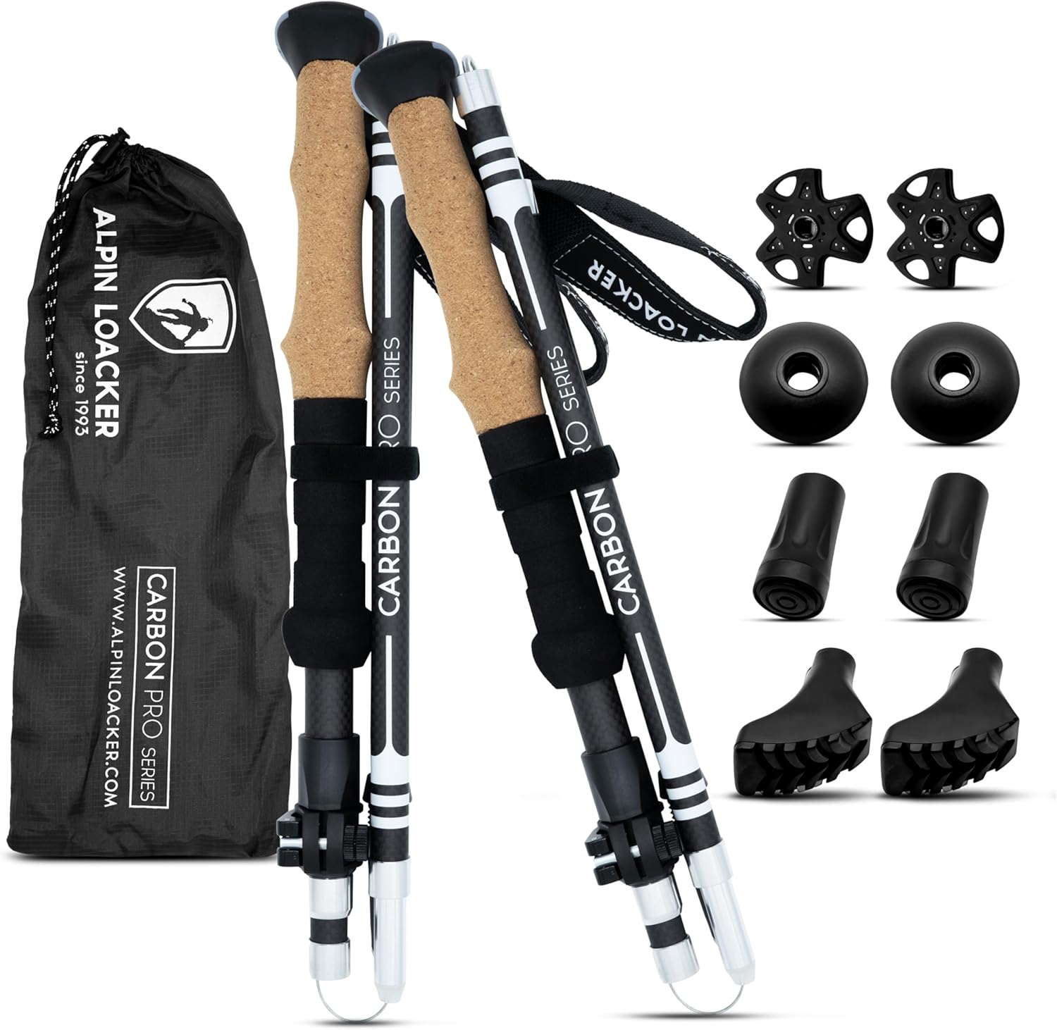 ALPIN LOACKER Collapsible Trekking Poles for Hiking I Carbon or Aluminum Hiking Poles Ultra Lightweight I Adjustable Trekking Poles for Women and Men with Cork Grip - Image 2