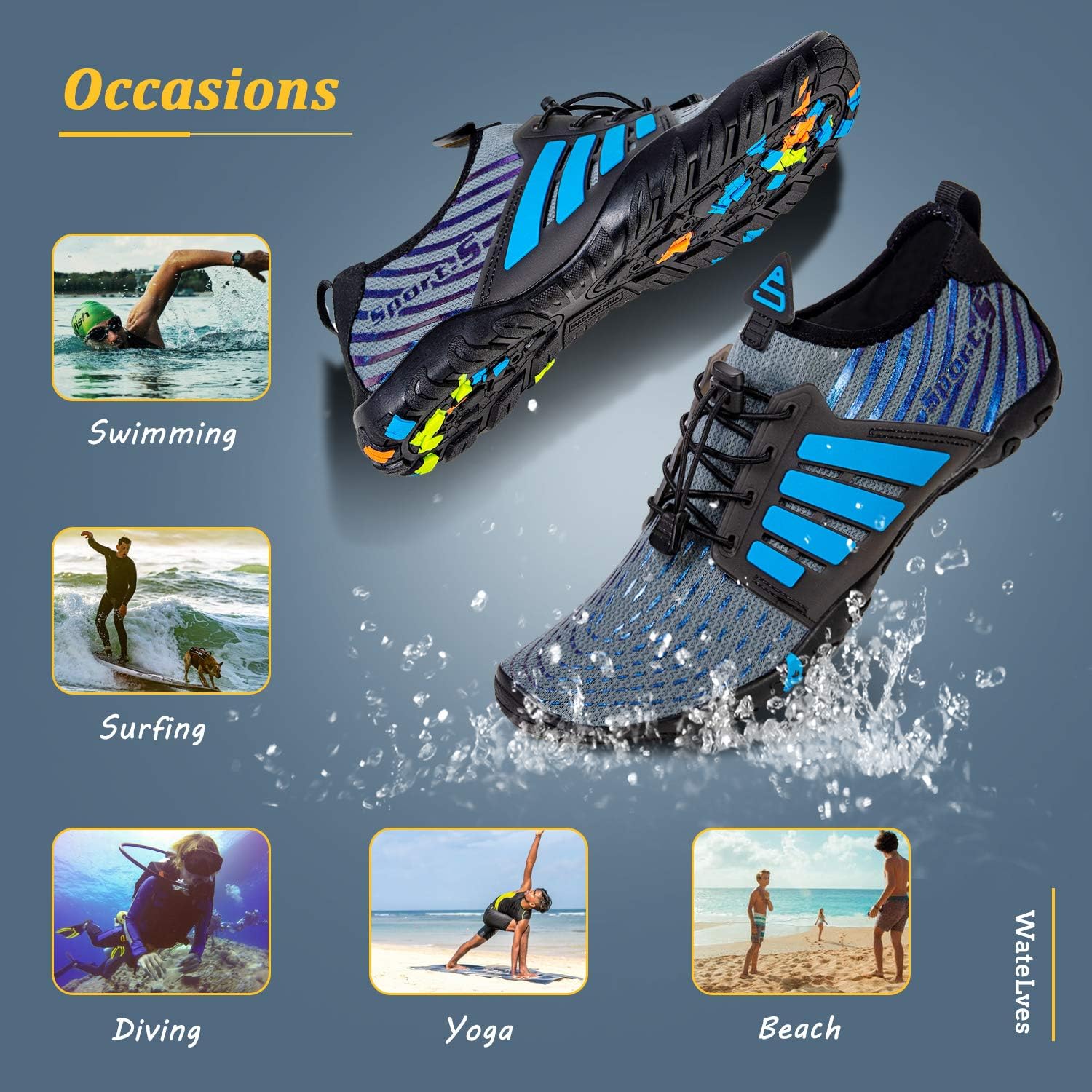 WateLves Water Shoes Mens Womens Beach Swim Shoes Quick-Dry Aqua Socks Pool Shoes for Surf Yoga Water Aerobics - Image 8