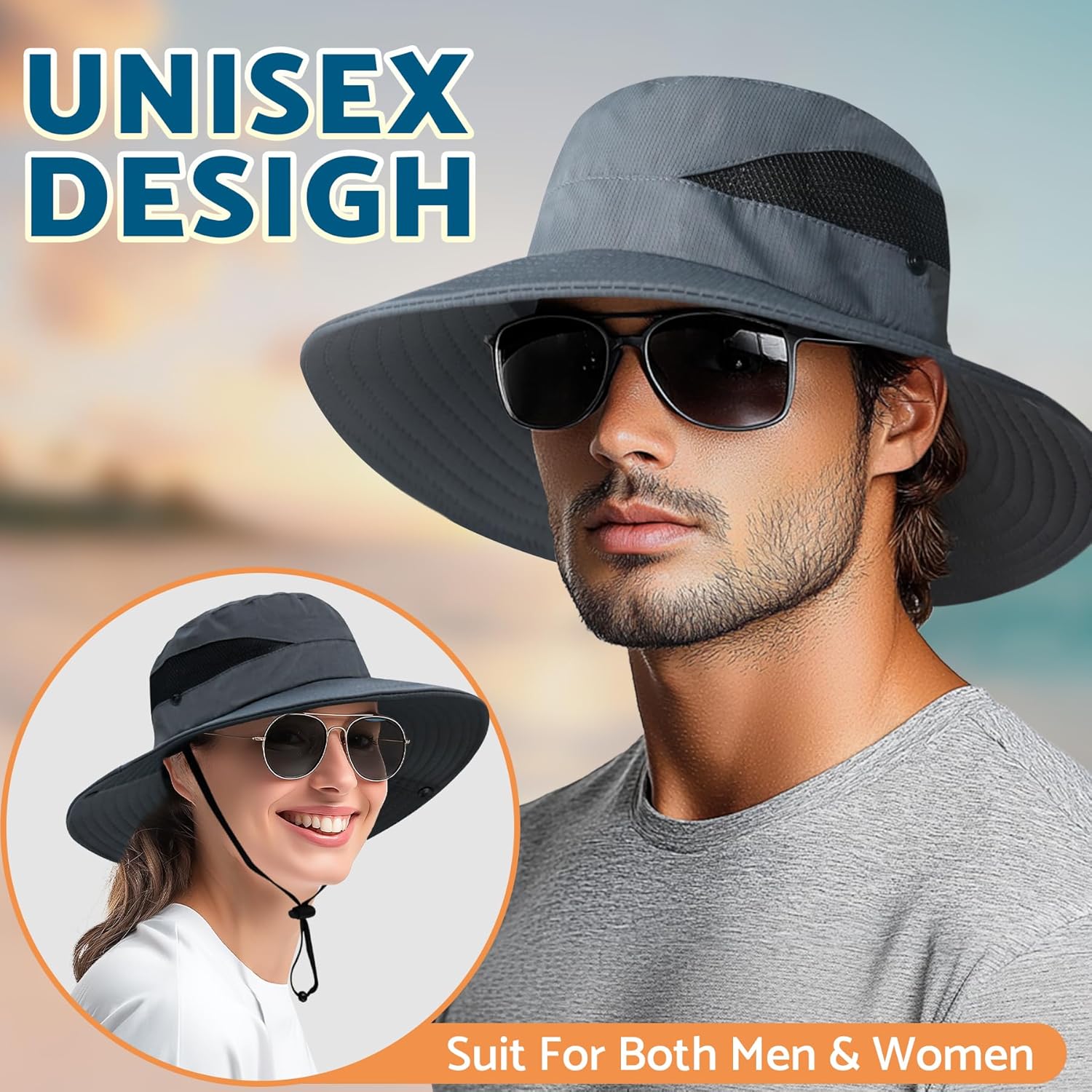 PFFY Sun Bucket Hats for Men Women 3” Wide Brim UPF 50+ Fishing & Beach Hat - Image 3
