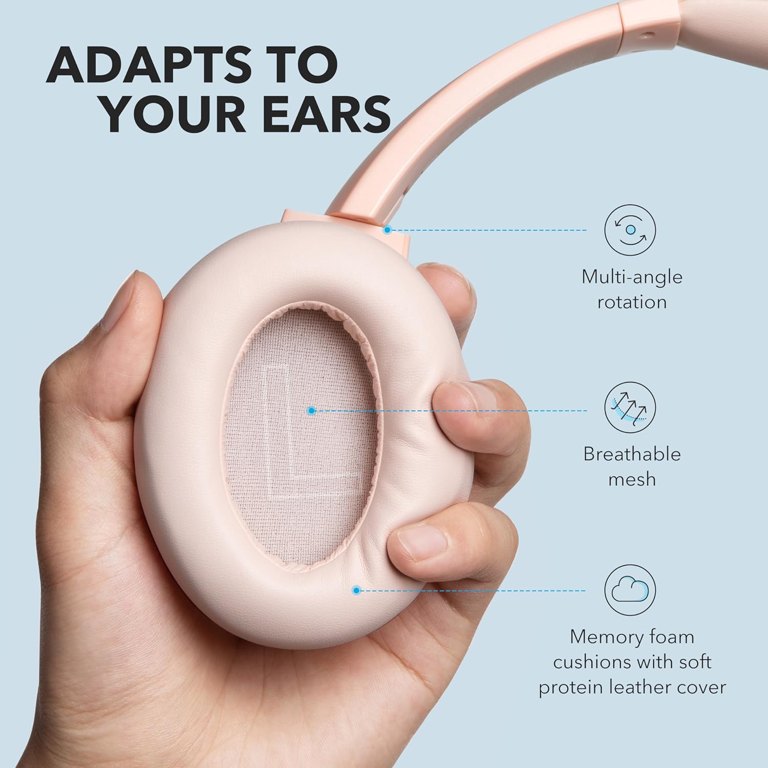 Soundcore Life Q20 Hybrid Active Noise Cancelling Headphones, Wireless Over Ear Bluetooth Headphones, 60H Playtime, Hi-Res Audio, Deep Bass, Memory Foam Ear Cups, for Travel, Home Office (Renewed) - Image 5