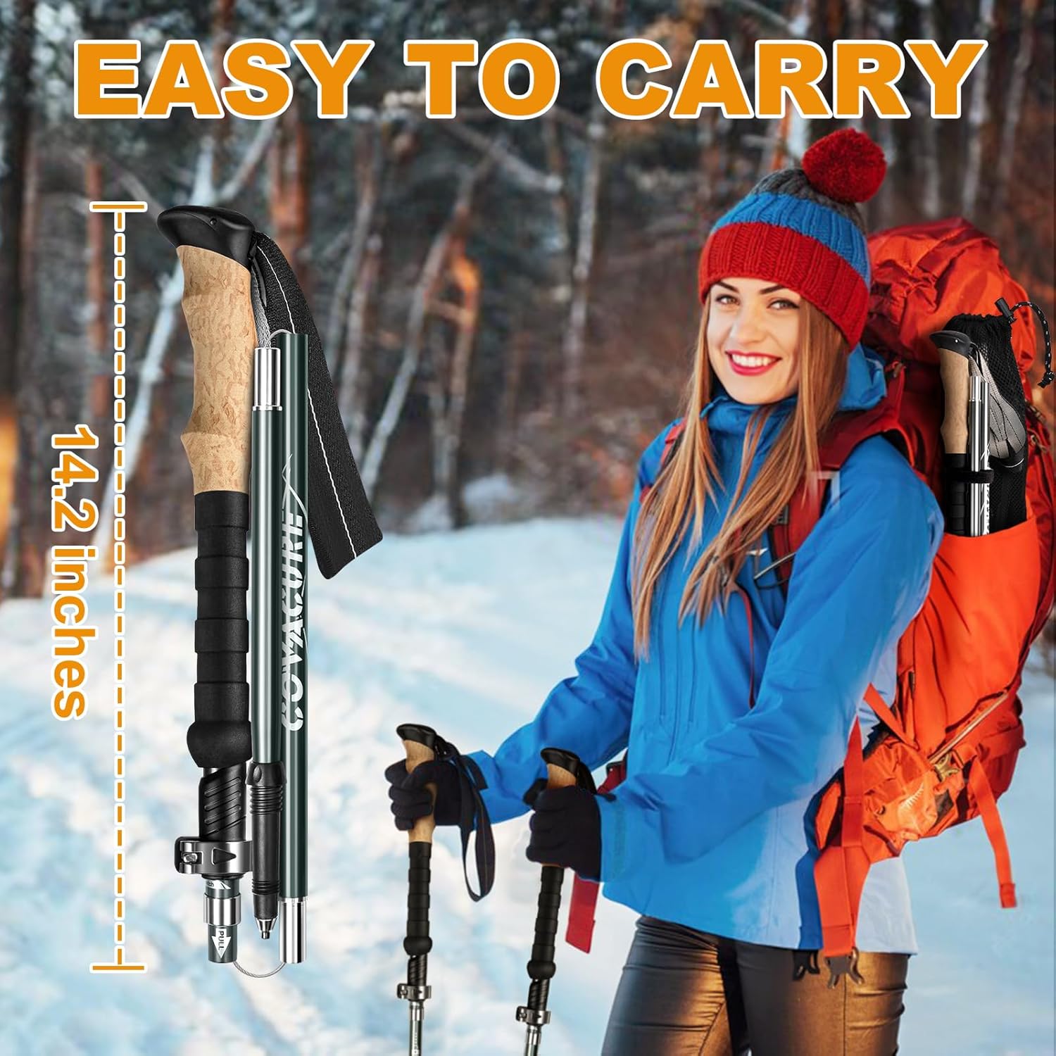 COVACURE Trekking Poles - Collapsible Hiking Sticks with Anti-Shock Tips, Lightweight & Foldable Walking Sticks for Snow Trails & Mountain Climbs, Durable Trekking Gear for Men and Women - Image 3