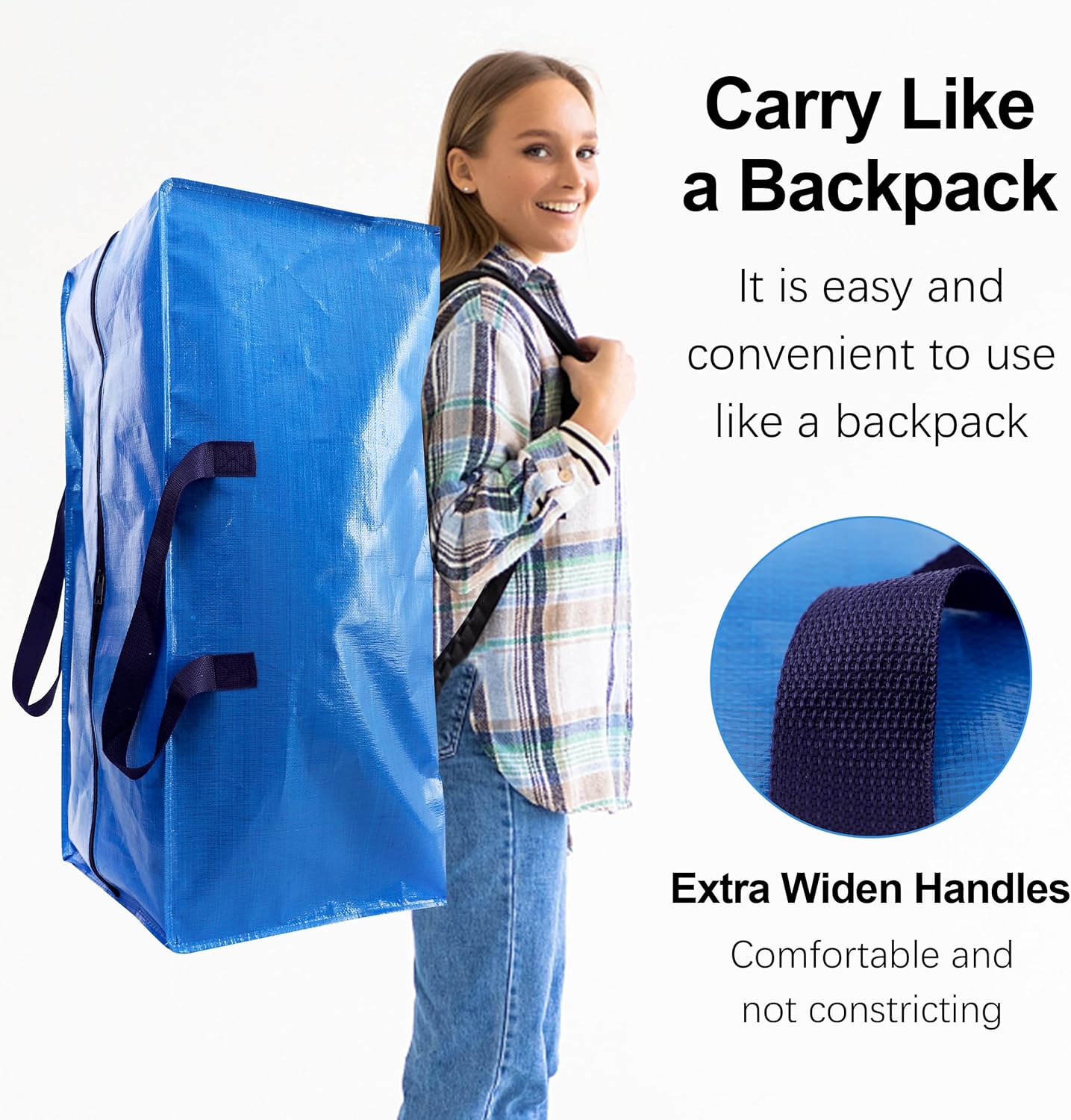 Heavy Duty Extra Large Moving Bags W/Backpack Straps - Strong Handles & Zippers, Storage Totes For Space Saving, Fold Flat, Alternative to Box and Bin (Set of 6, Multicolor) - Image 5