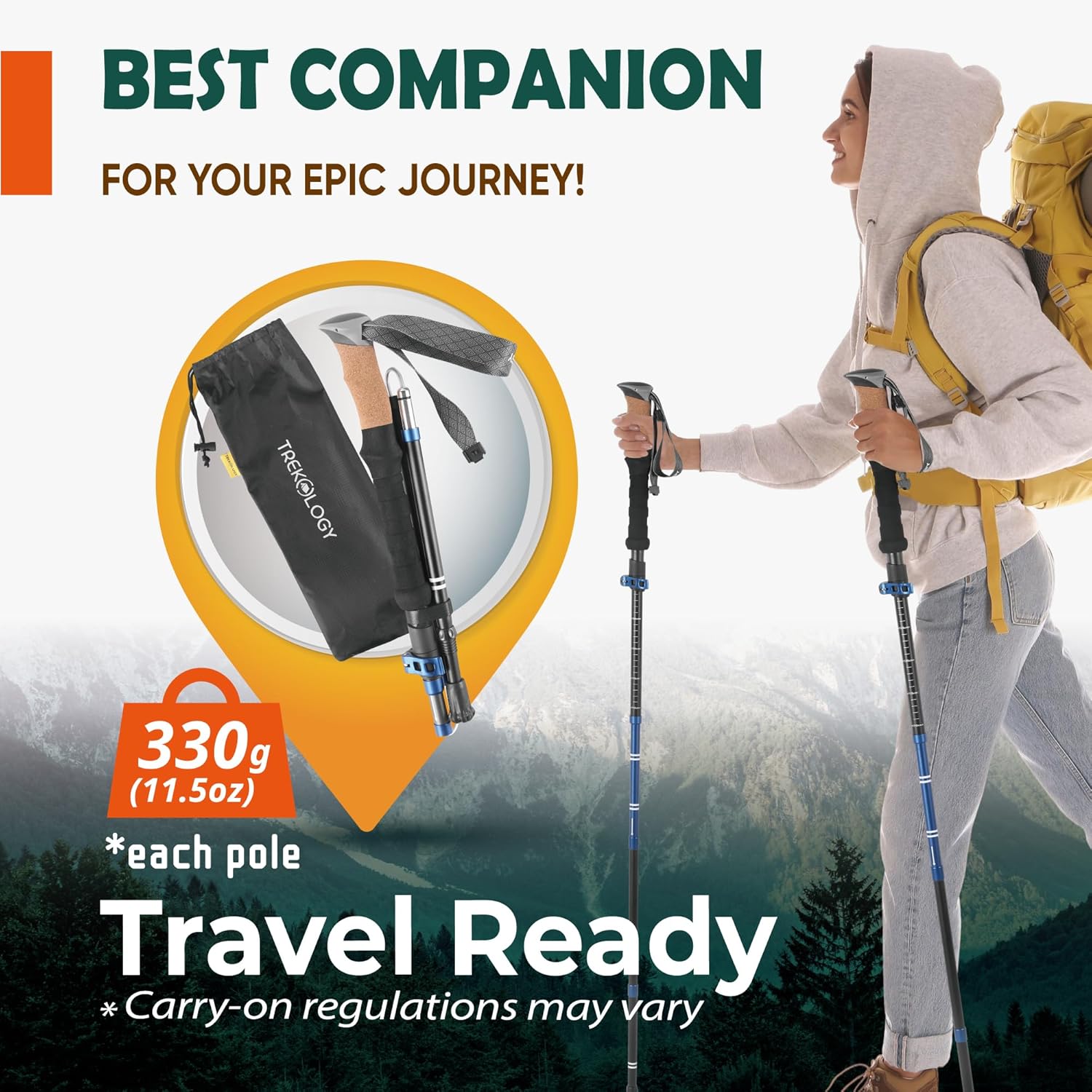 TREKOLOGY Trek-Z Cork Grip Trekking Poles – Lightweight Folding Hiking Poles, Adjustable Height, Compact Travel Design, Aircraft-Grade Aluminum Walking Sticks for Men & Women - Image 6