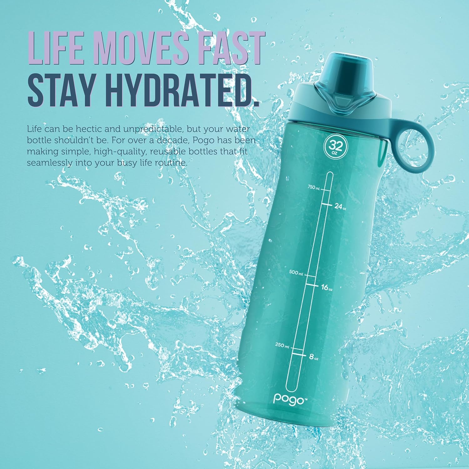 Pogo Plastic Water Bottle with Chug Lid and Carry Handle, Reusable, BPA Free, Dishwasher Safe, Perfect for Travel, School, Outdoors, and Gym | 18oz, 32oz, 40oz, 64oz - Image 10