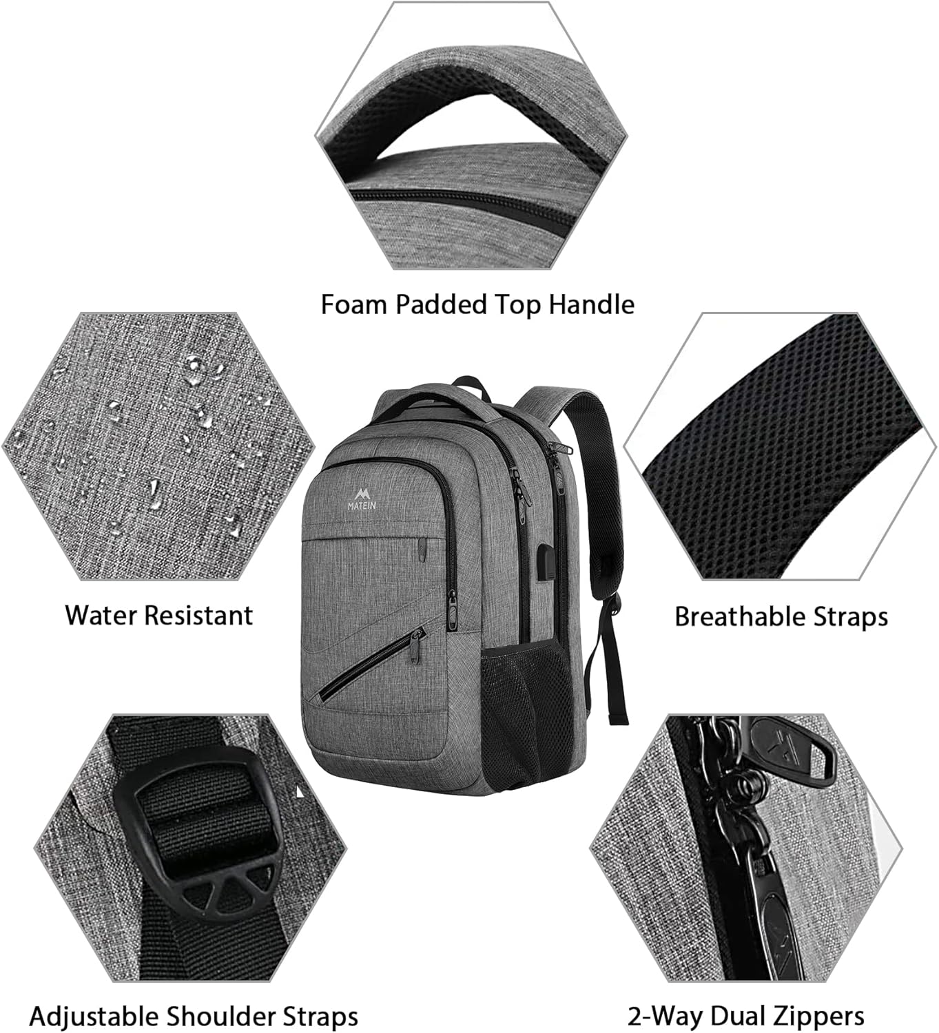 MATEIN Travel Laptop Backpack, 17 Inch Work TSA Approved Carry on Backpack, Large Computer Business Bag for Men Women with USB Port and Trolley Sleeve, College School Rucksack Book Bag, Grey - Image 7