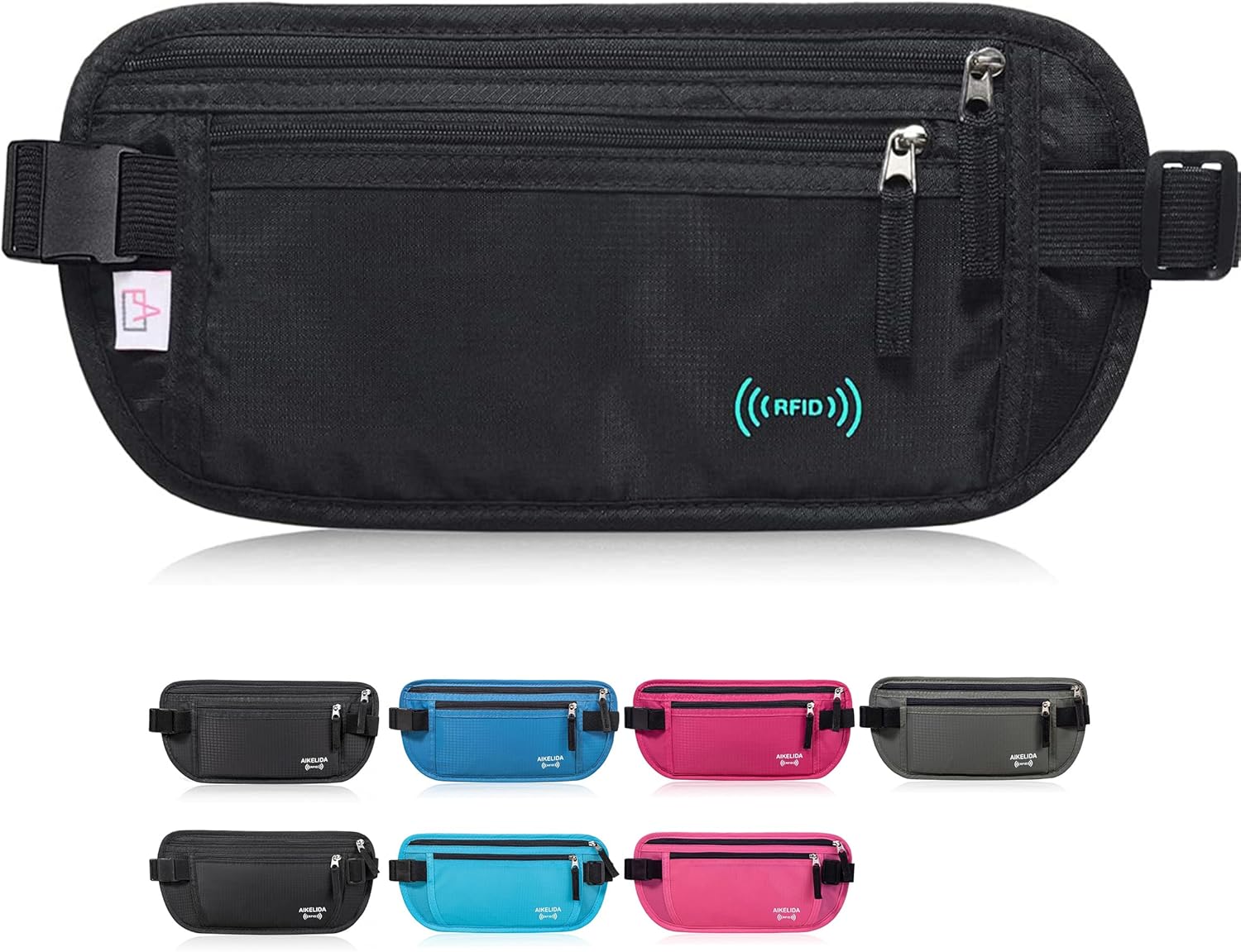RFID Blocking Travel Wallet - Money Belt & Passport Holder, Slim Hidden Fanny Packs for Women Men - Black - Image 2