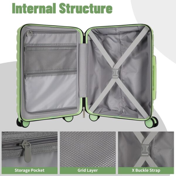 Lightweight Luggage with Spinner Wheels & YKK Zipper, 3-Piece Travel Suitcase ABS+PC Hardshell Luggage Set with TSA Lock, Light Avocado Green (20+24+28 inch) - Image 6