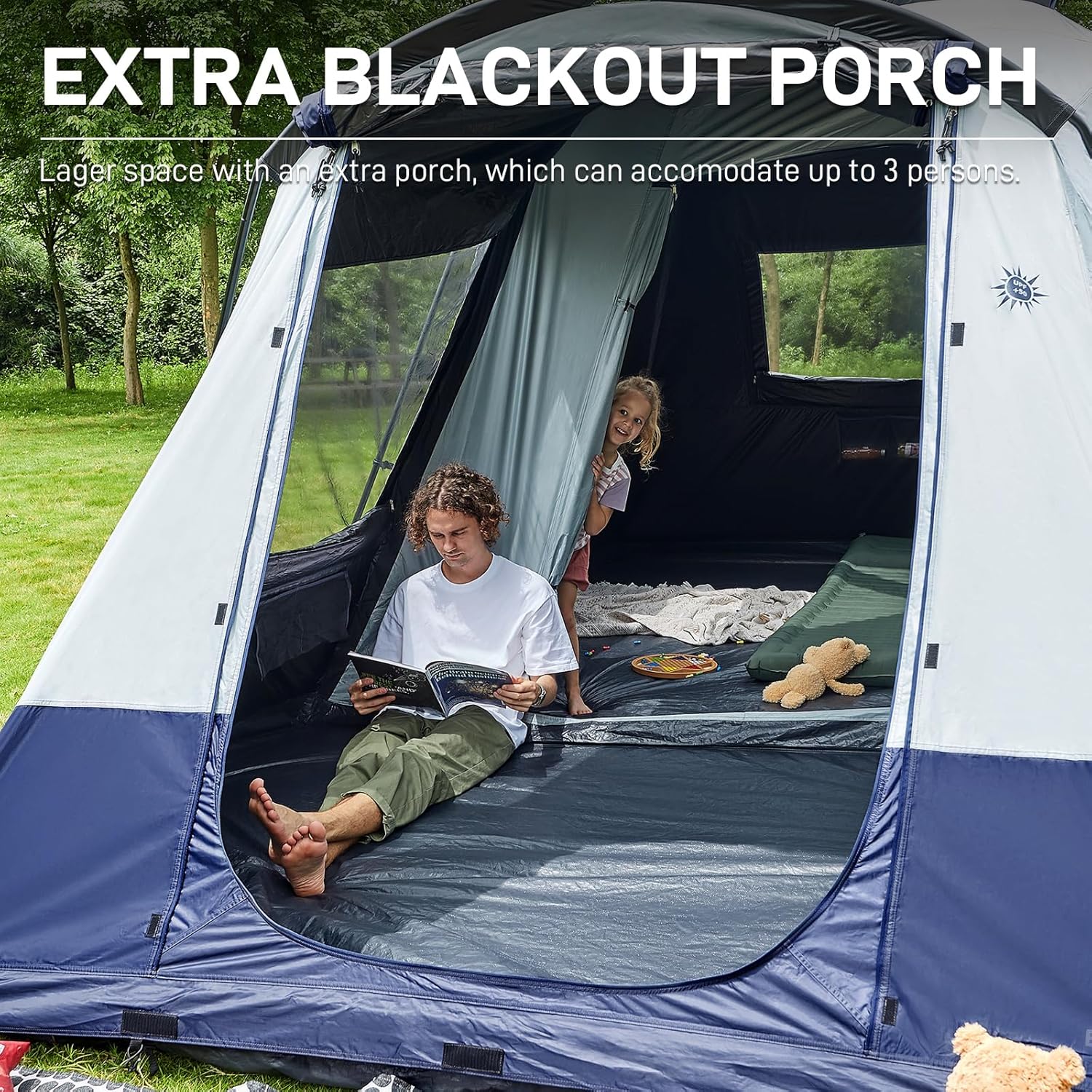 EVER ADVANCED 10 Person Camping Blackout Design Tent, Multi Room Tent for Family, Large Tents with Rainfly and Carry Bag, 2 Doors, Water-Resistant, 14ft x 10ft x 84in - Image 5
