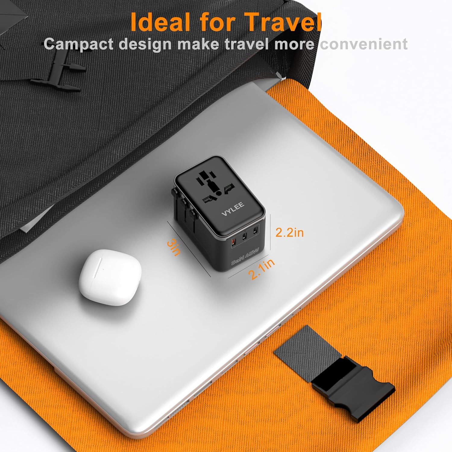 Universal Travel Adapter, VYLEE 45W International Plug Adapter with PD Fast Charging, 5-Port (1 AC/1 USB-A/3 USB-C), Wall Charger Worldwide Travel Essentials Plug for USA EU UK AUS Japan (Black) - Image 7