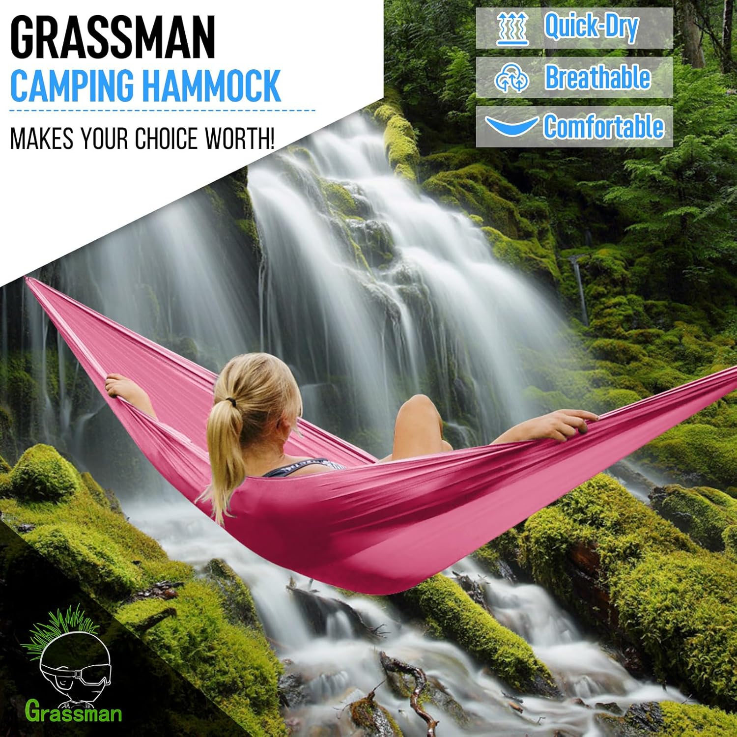 Grassman Camping Hammock Double & Single Portable Hammock with Tree Straps, Lightweight Nylon Parachute Hammocks Camping Accessories Gear for Indoor Outdoor Backpacking, Travel, Hiking, Beach - Image 8