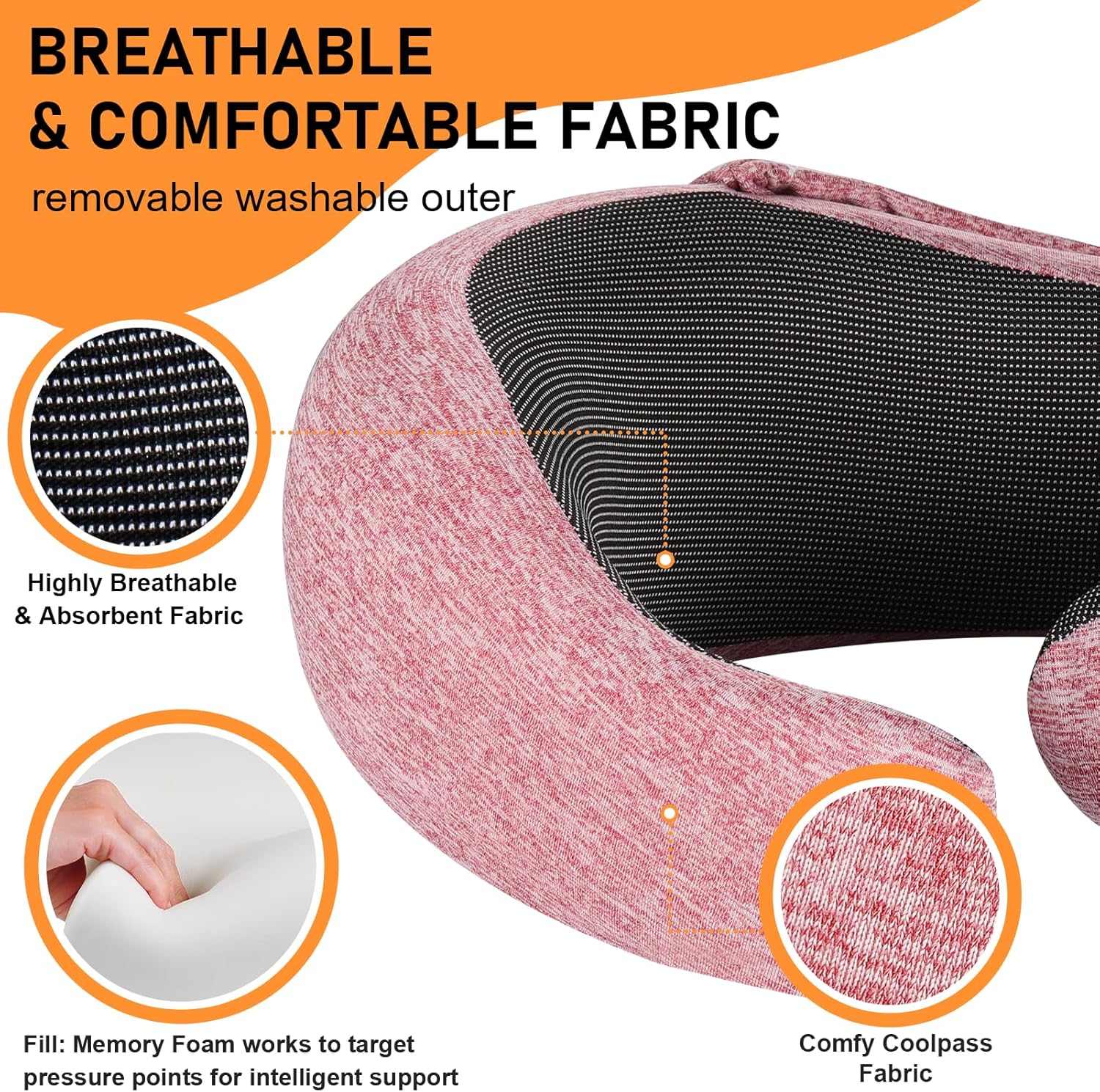 Travel Pillow - Hooded Neck Pillow Airplane Memory Foam Filling for Plane, Office, Cars Sleeping, Road Trip, Long Flights, Portable Plane Accessories, Includes Eye Mask & Earplugs (Red) - Image 4
