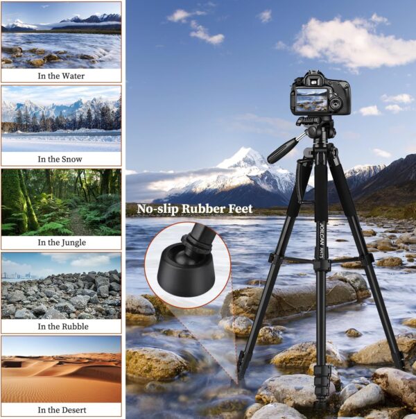 JOILCAN Tripod Camera Tripods, 74" Tripod for Camera Phone Video Recording, Heavy Duty Cameras Tripod Stand, Professional Travel DSLR Tripods Compatible with Canon iPhone, Max Load 15 LB - Image 4