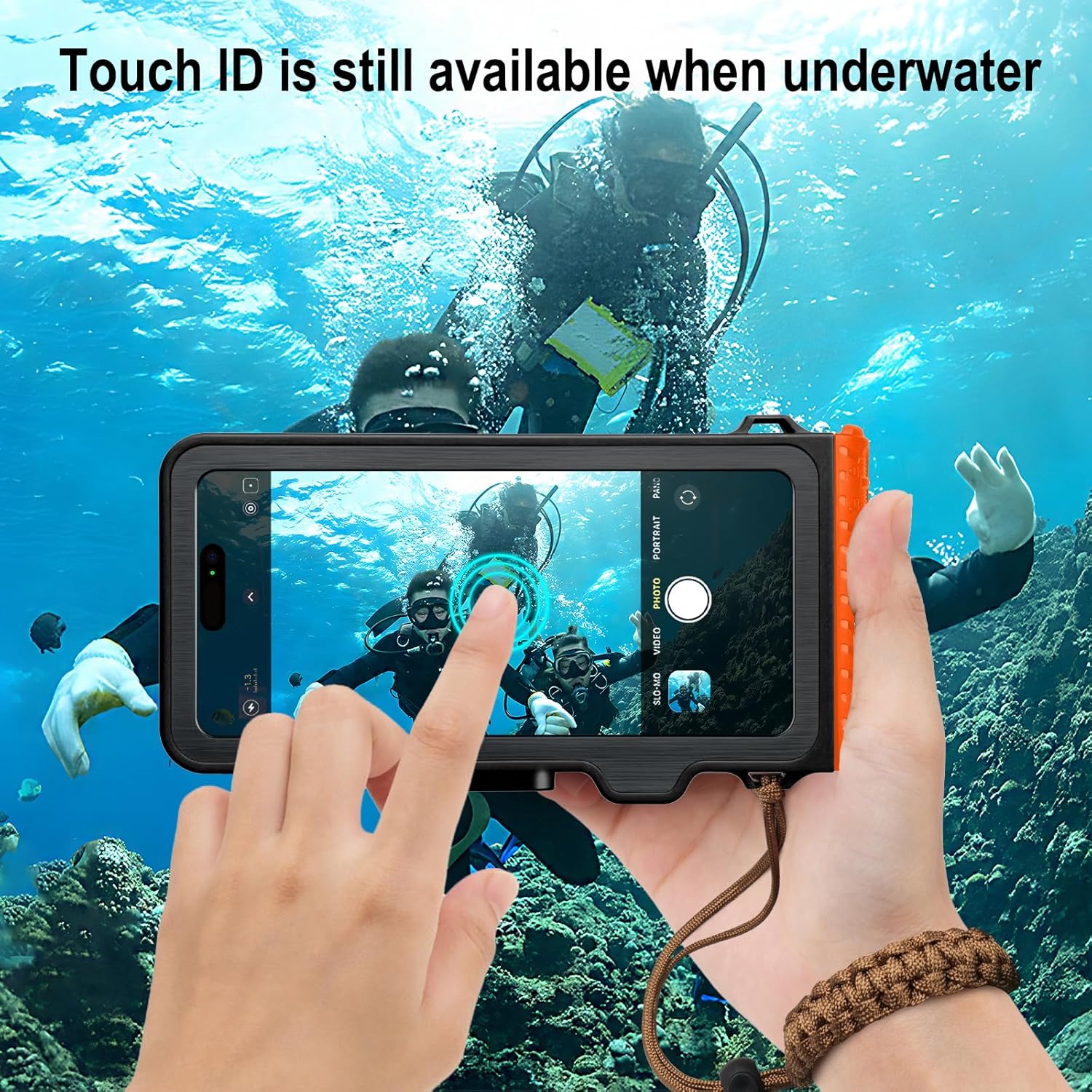 Waterproof Phone Case for Snorkeling & Diving (33ft/10m), IP68 Waterproof Hard Case for Swimming, Universal Underwater Touch Screen Case Compatible with iPhone (Orange, 4th Generation Phone Case) - Image 4