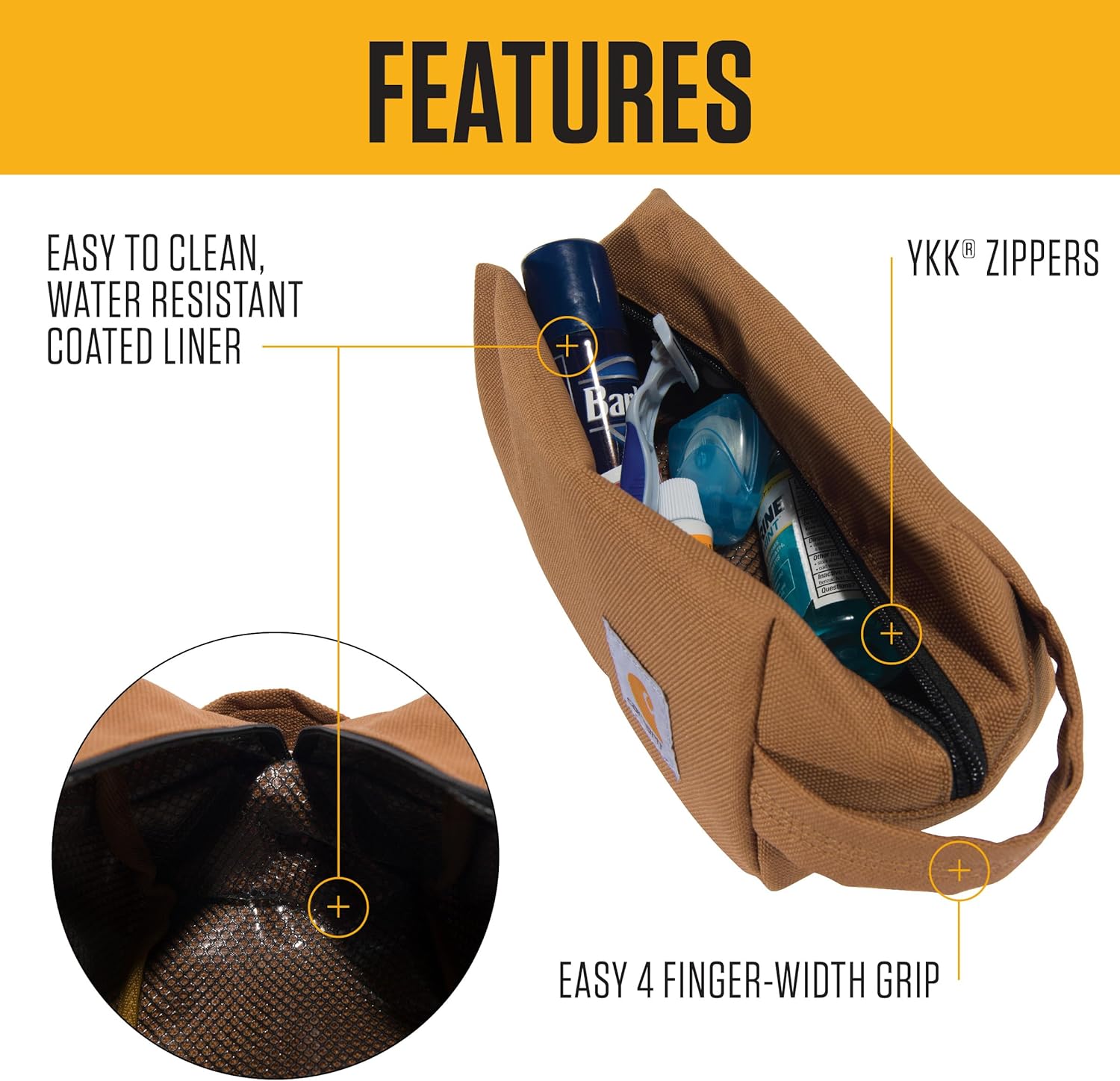 Carhartt Durable Travel Kit, Organize Essentials W/the Water Resistance Free Toiletry Bag - Image 3