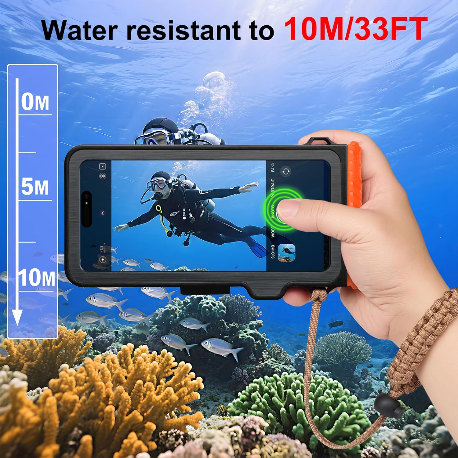Waterproof Phone Case for Snorkeling & Diving (33ft/10m), IP68 Waterproof Hard Case for Swimming, Universal Underwater Touch Screen Case Compatible with iPhone (Orange, 4th Generation Phone Case) - Image 3