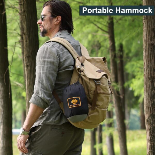 Camping Hammock with Net,Travel Portable Lightweight Hammocks with Tree Straps and Solid D-Shape Carabiners,Parachute Nylon Hammock for Outsides Backpacking Beach Backyard Patio Hiking - Image 7