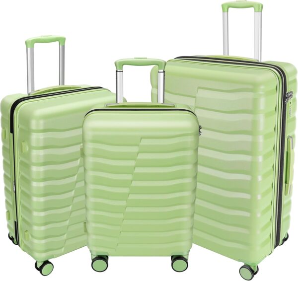 Lightweight Luggage with Spinner Wheels & YKK Zipper, 3-Piece Travel Suitcase ABS+PC Hardshell Luggage Set with TSA Lock, Light Avocado Green (20+24+28 inch) - Image 2