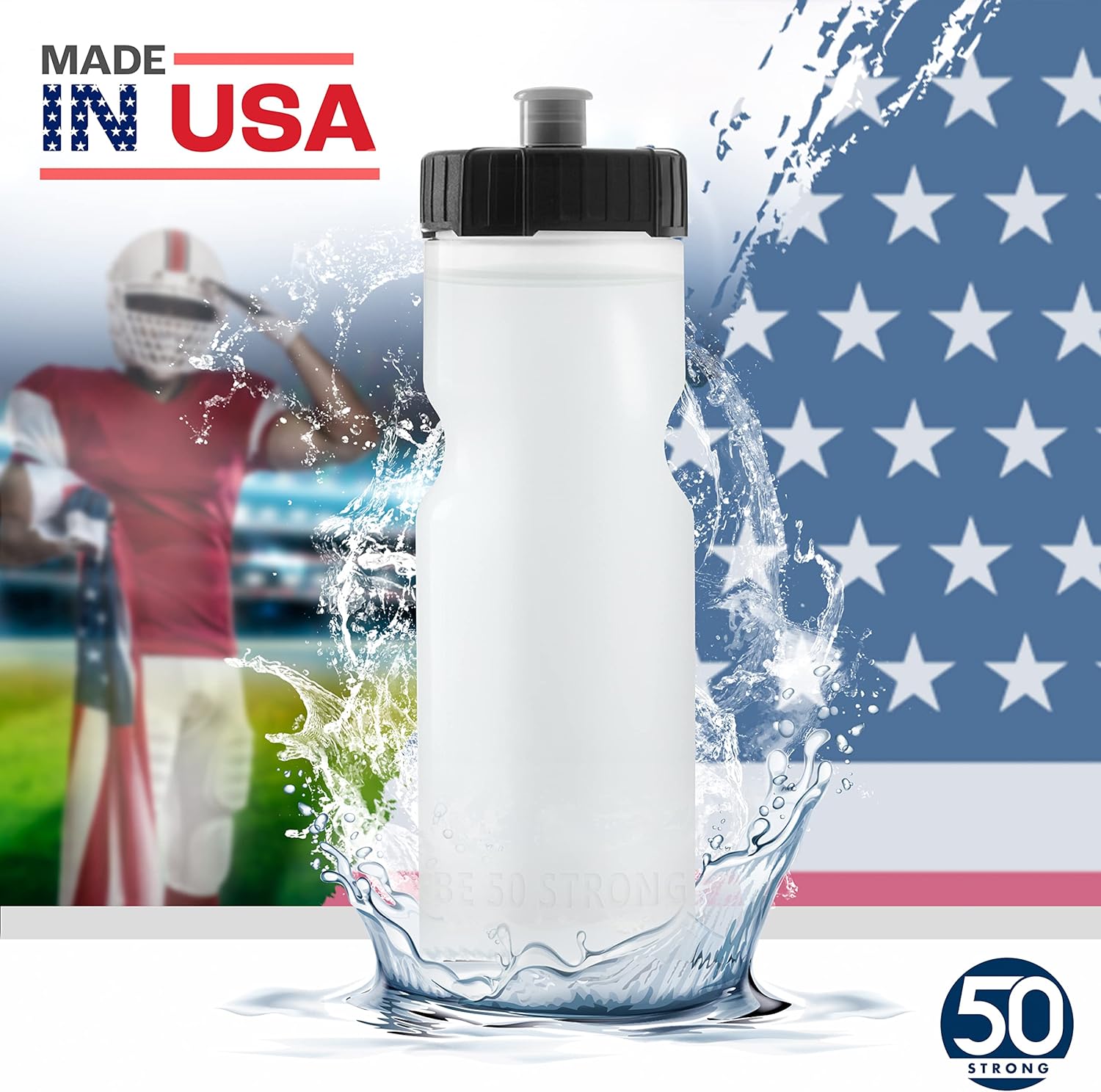 50 Strong Sports Water Bottles – Reusable 22 oz BPA-Free Plastic Bottles with Pull Top Cap – Made in USA – Top Rack Dishwasher Safe – Fits Most Bike Cages Brand - Image 6