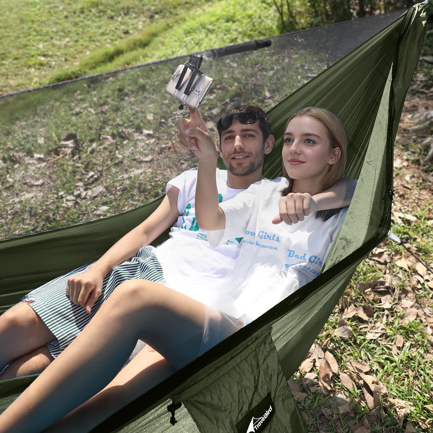 Camping Hammock with Mosquito Net and Ridge Rope, Extra Large for 2 Person, Lightweight Hanging Hammocks Tree Straps, All-in-one Fast Open Hammock for Outside, Hiking, and Travel - Image 9