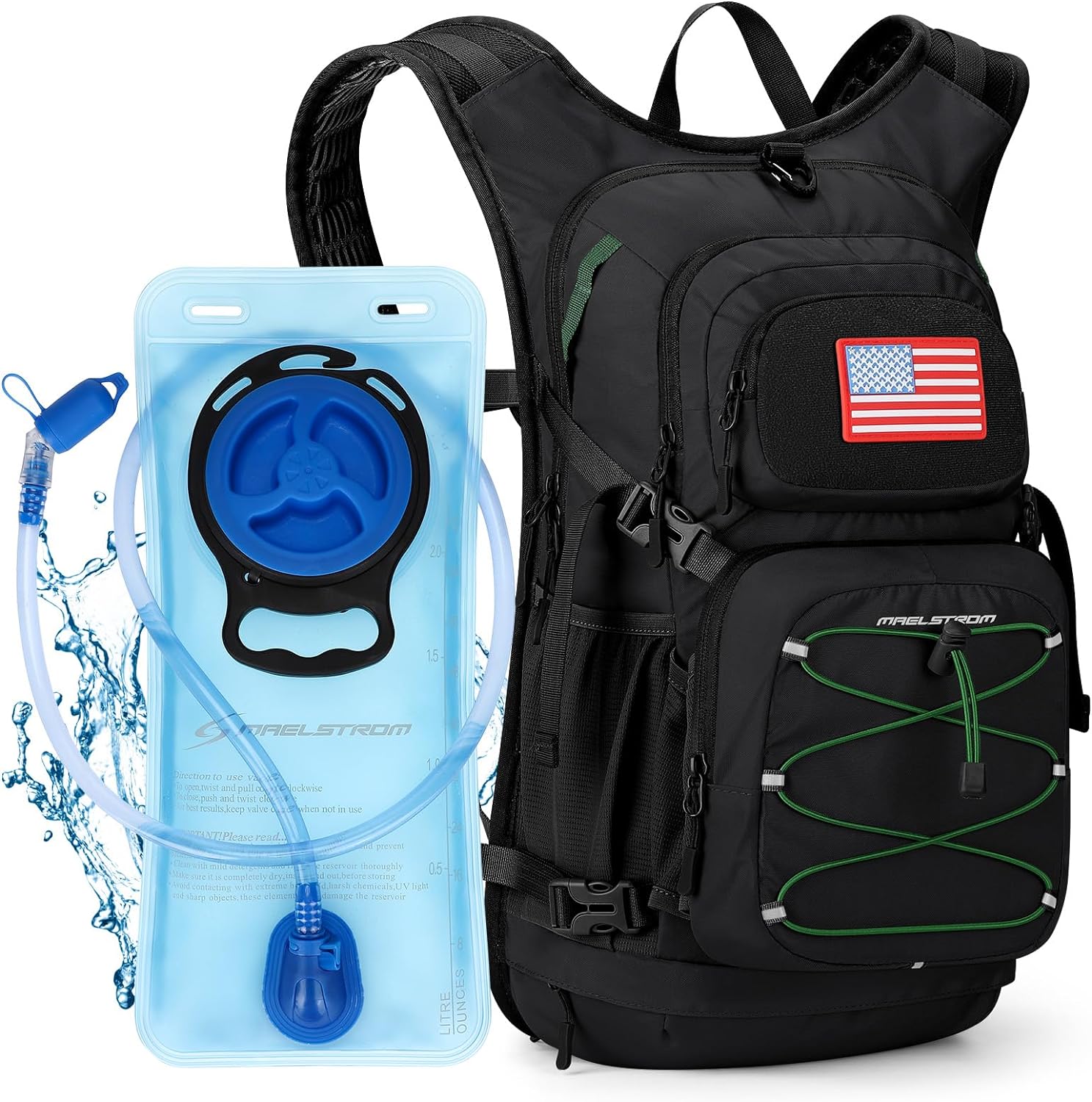 Maelstrom Hydration Hiking Backpack with 2L/3L Water Bladder, High Flow Bite Valve Camping Daypack Lightweight - Image 2