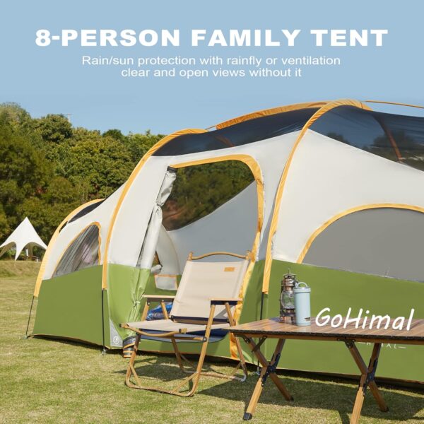 8 Person Tent for Camping, Waterproof Windproof Family Tent with Rainfly, Divided Curtain Design for Privacy Space, Portable with Carry Bag - Image 7