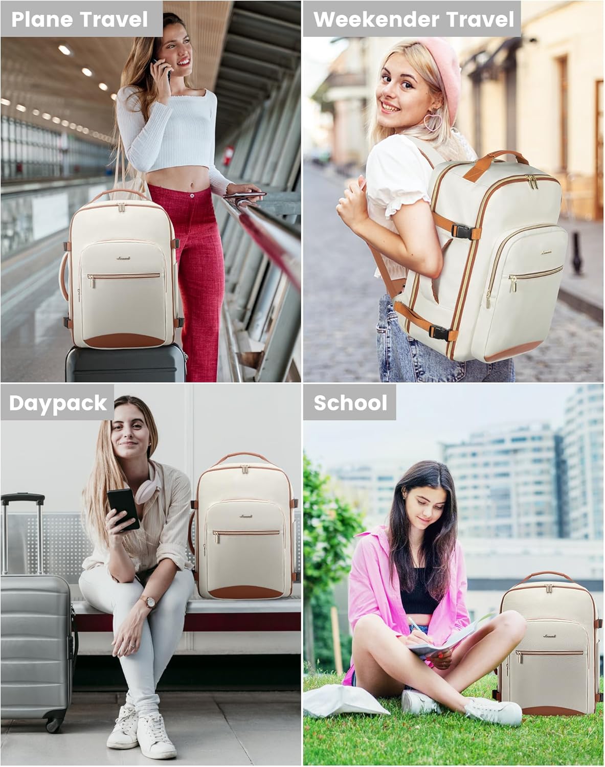 LOVEVOOK 40L Travel Backpack for Women Men,Waterproof Airline Approved Carry On Luggage Travel Essentials,TSA Carry On Backpack Personal Item Travel Bag Suitcase with 3 Packing Cubes,Weekender,Daypack - Image 8