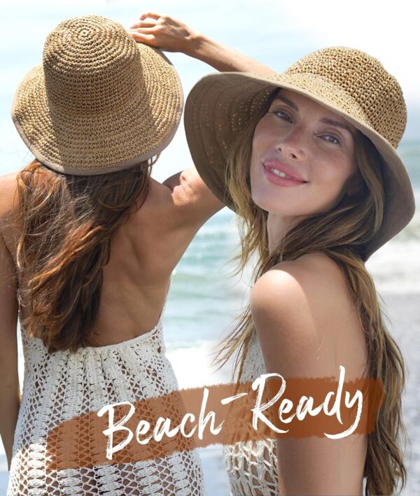 FURTALK Summer Straw Beach Sun Hats for Women UPF 50 Floppy Wide Brim Travel Bucket Hat Foldable Packable - Image 4