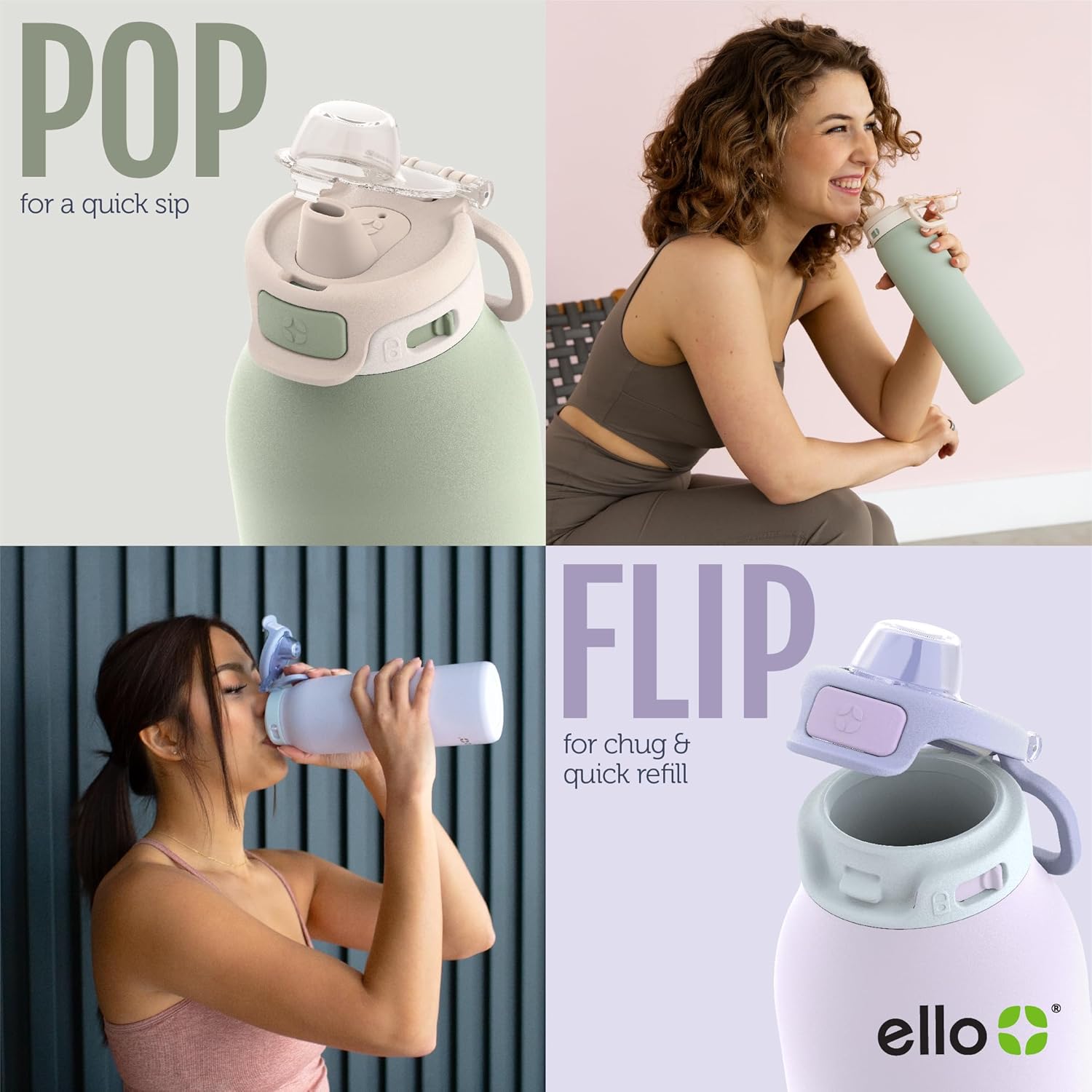 Ello Pop & Fill Stainless Steel Water Bottle with Quick Fill Technology, Double Walled Vacuum Insulated Metal, Leak Proof Locking Lid, Sip & Chug, BPA Free, Holiday Gift for Him Her, 22oz, 32oz, 40oz - Image 5